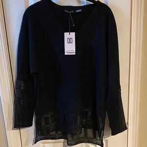 Ivanka Trump Black Vneck Sheer Detail Sweater